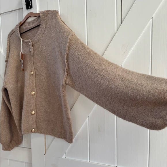 Cyrus Oversized Knitted Cardigan with Gold Buttons - Picture 2 of 5